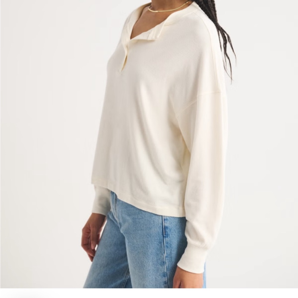 Abercrombie & Fitch white rayon Henley Shirt - Picture 2 of 5